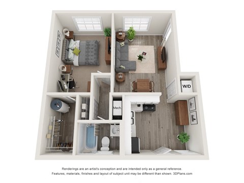 1 Bedroom Floor Plan at Georgian Oaks Apartments 2, Georgia